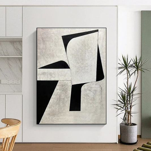 Minimalist Canvas Art Black and White Geometric Abstract, Modern Art Acrylic PT552