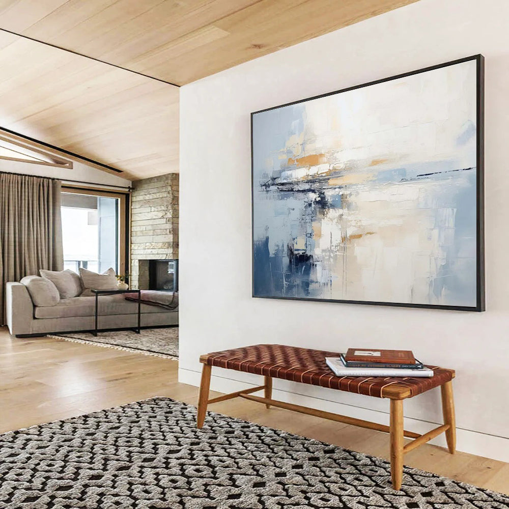 Large Size Blue & Beige Abstract Coastal Reflection Art HPS206