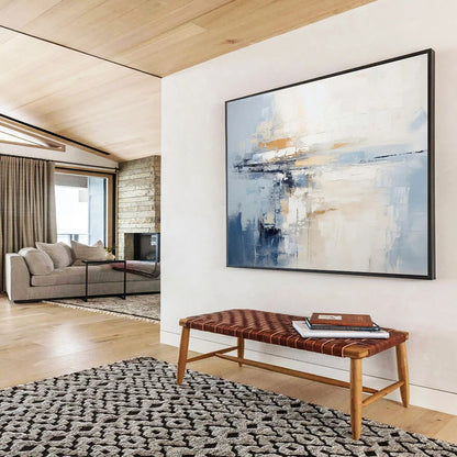 Large Size Blue & Beige Abstract Coastal Reflection Art HPS206