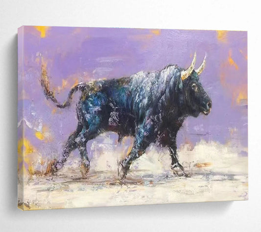 Huge Size Purple, Black, and Gold Abstract Bull Art HPS403