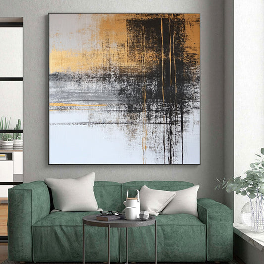 Original Large Abstract Paintings For Sale With Gold, Black, Gray Abstract Brushstrokes On Canvas PT182