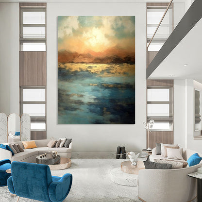 Large Painting In Living Room Colorful Abstract Sunset Over Water, Modern Art Acrylic DPS491