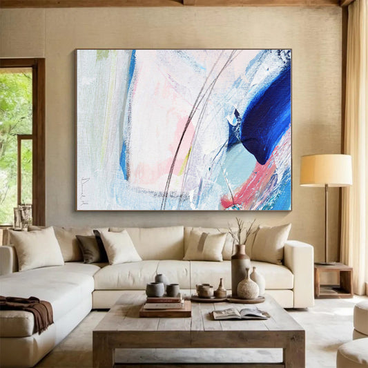 Acrylic Modern Art Paintings in Blue, Pink, White, and Grey Abstract Brushstrokes PT236