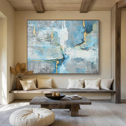 Acrylic Modern Art Paintings Blue, Gray & Gold Textured Abstract Painting On Canvas HPS132
