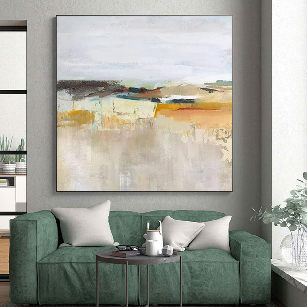 Large Painting In Living Room Neutral Tones Landscape-Inspired Abstract Art PT619