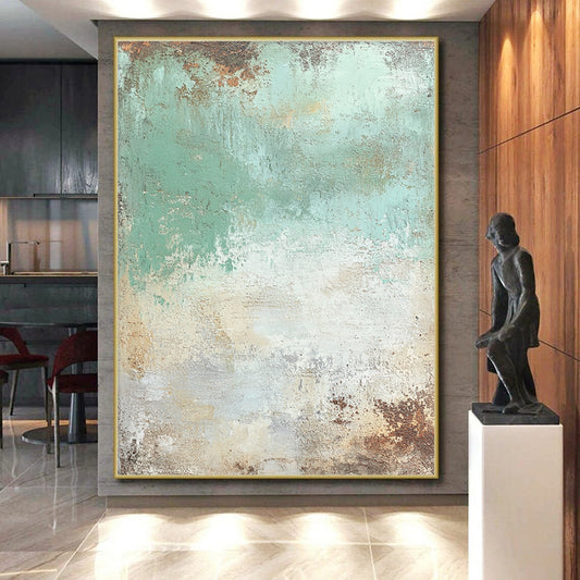 Large Painting In Living Room Green & Brown Textured Abstract Painting On Canvas PT130