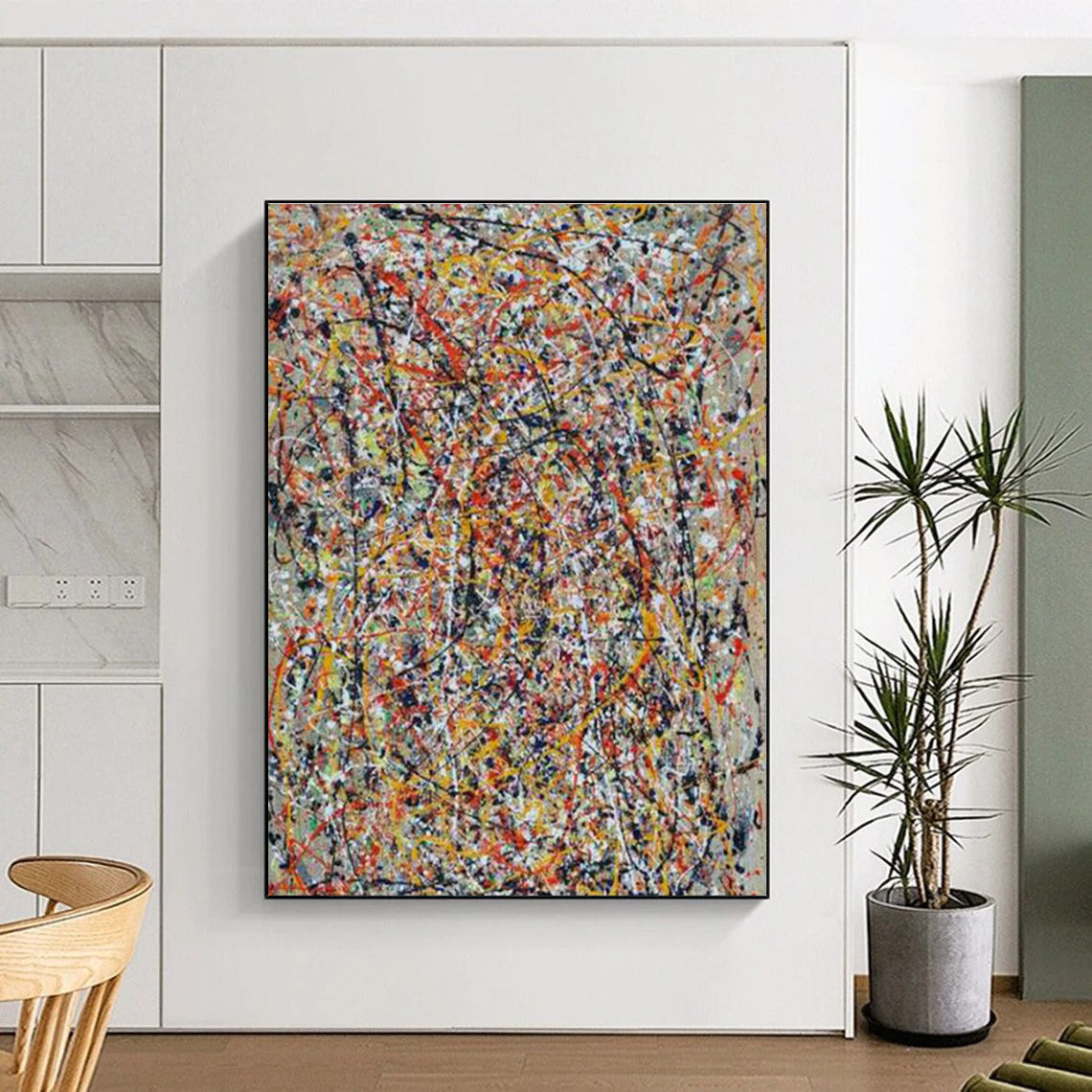 Unique Abstract Art - Multicolor Chaotic Lines & Dots Abstract Expressionism Painting PT561