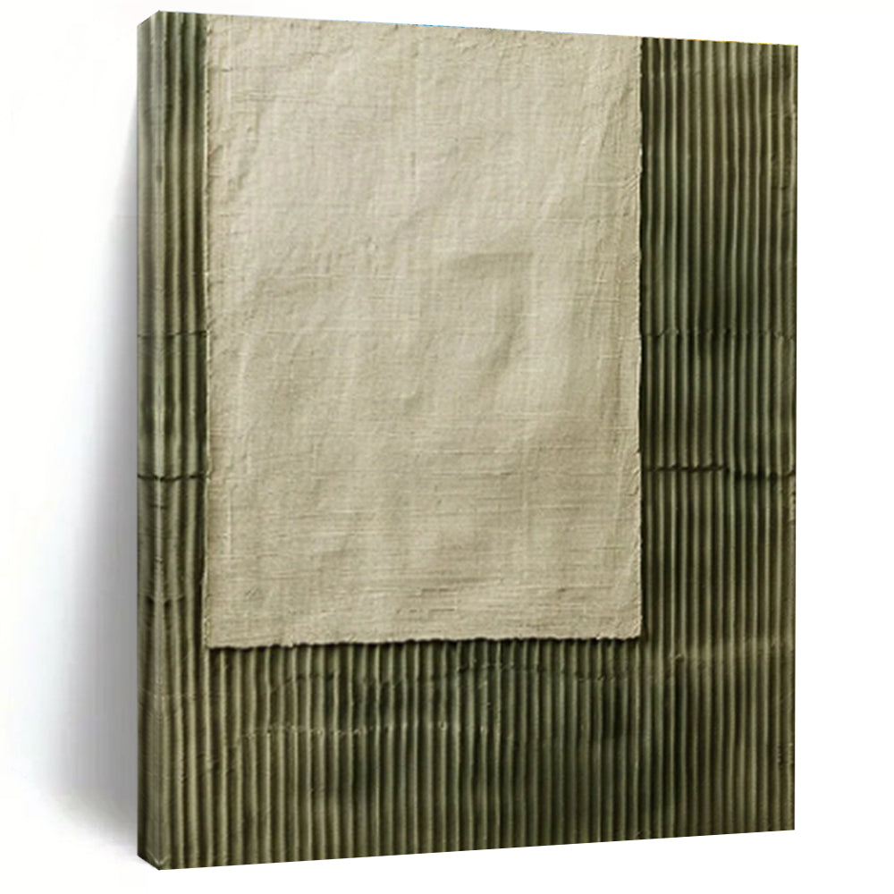 Unique Abstract Art Green Beige Textured Fabric Abstract Art PT356