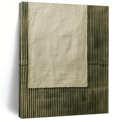 Unique Abstract Art Green Beige Textured Fabric Abstract Art PT356