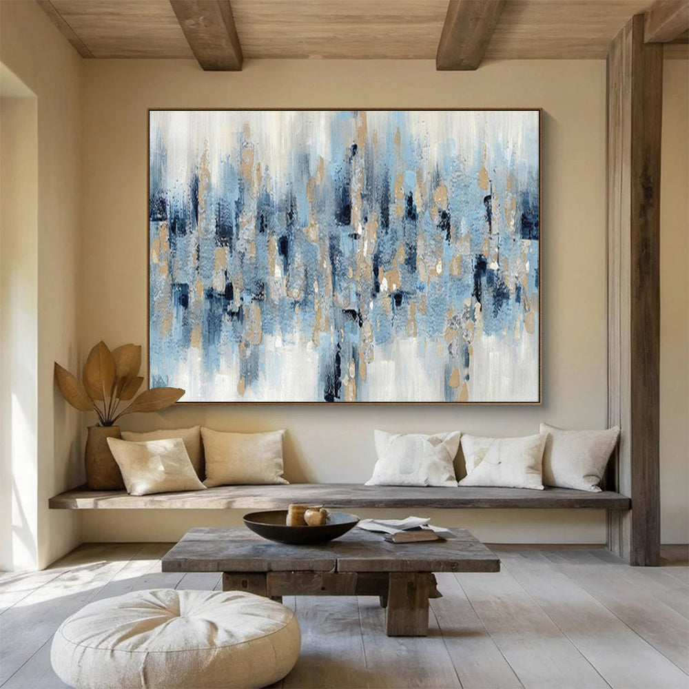 Buy Abstract Art Online Blue and Gold Geometric Abstract Cityscape Art HPS339