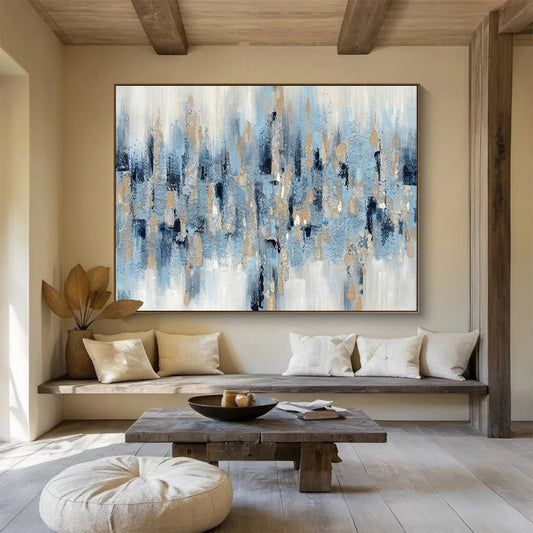 Buy Abstract Art Online Blue and Gold Geometric Abstract Cityscape Art HPS339