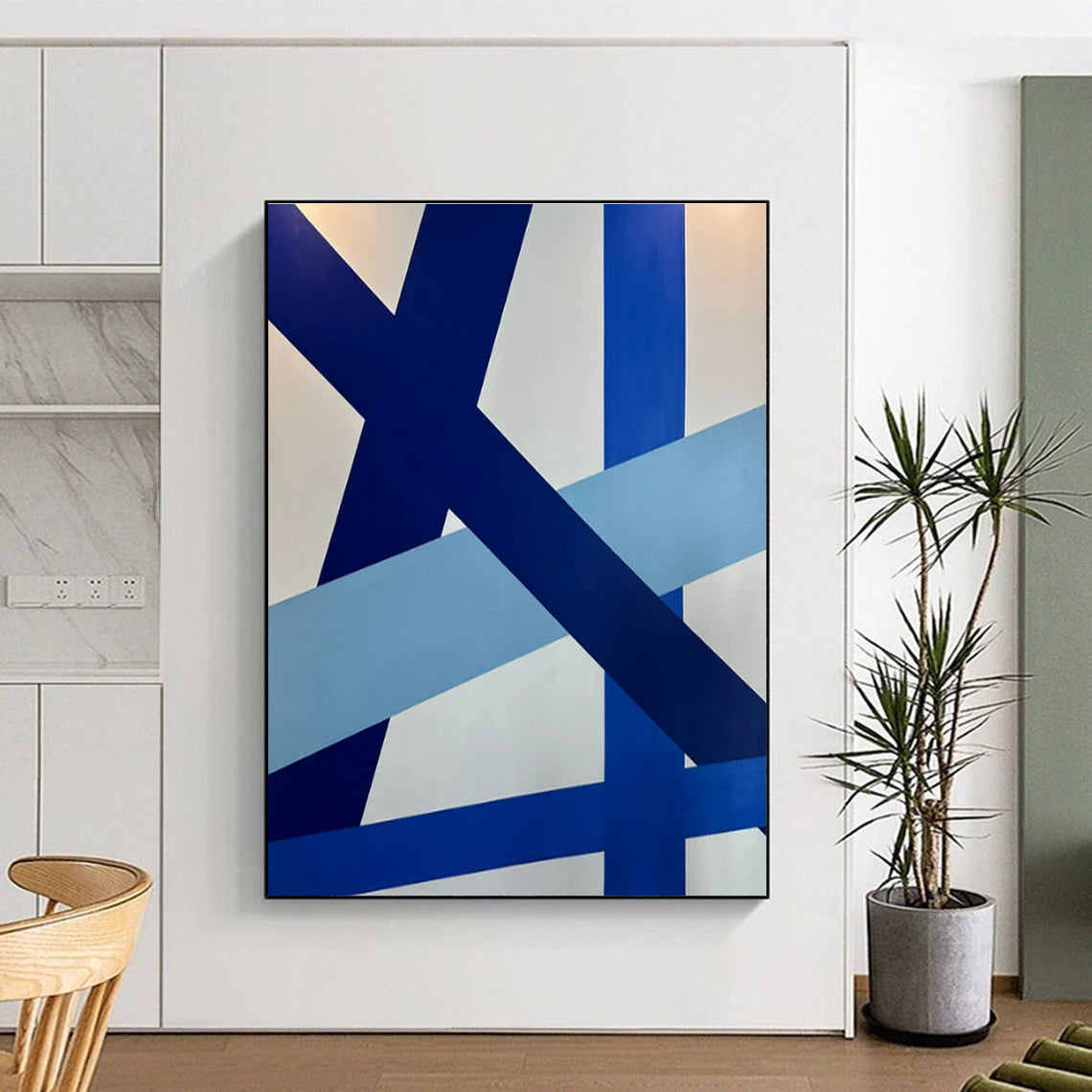 Large Size Blue and White Geometric Abstract Acrylic Painting PT642