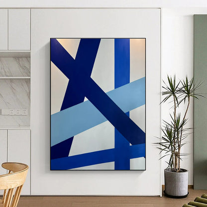 Large Size Blue and White Geometric Abstract Acrylic Painting PT642