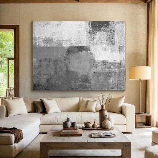 Minimalist Canvas Art Gray White Textured Abstract Art PT429