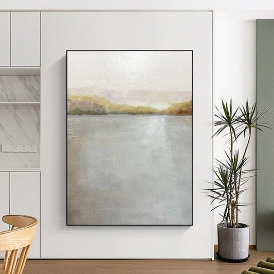 Hand Painting Gray & Beige Textured Seascape Abstract Painting On Canvas PT082