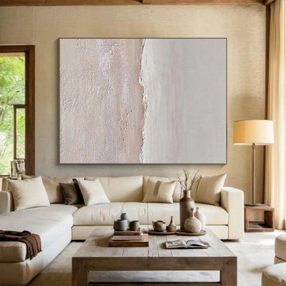Hand Painting Beige and White Textured Abstract Seaside, Acrylic Modern Art Painting PT550
