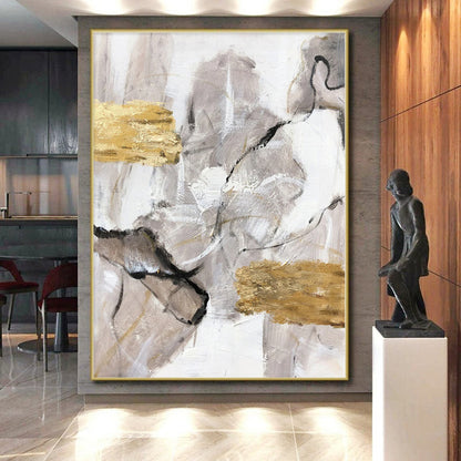 Acrylic Modern Art Paintings Gray, White & Gold Textured Abstract Painting On Canvas PT057