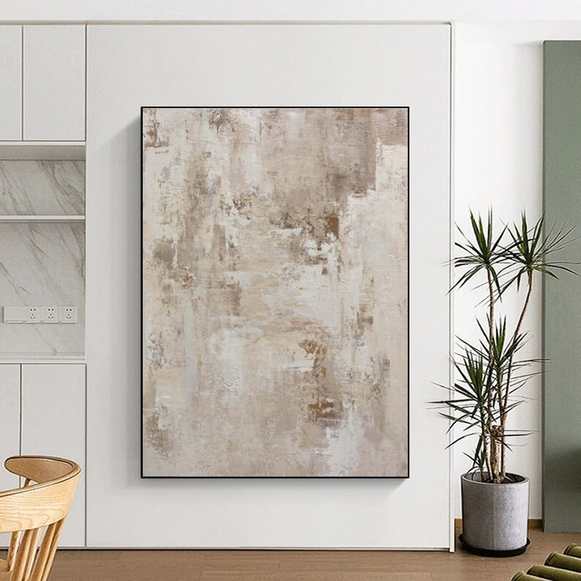 Hand Painted Art Beige and Gray Textured Abstract Piece, Modern Art Acrylic PT329