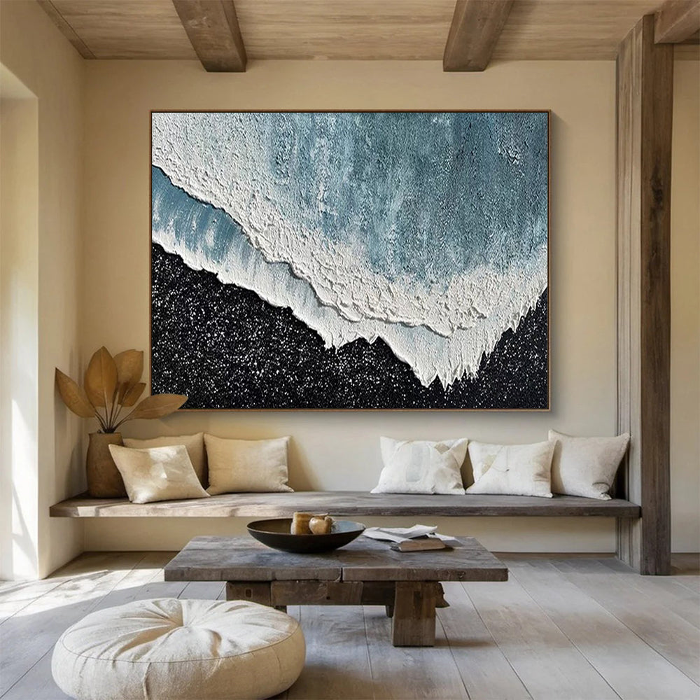Hand Painting Blue & White Textured Wave Abstract Art HPS222