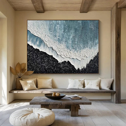 Hand Painting Blue & White Textured Wave Abstract Art HPS222