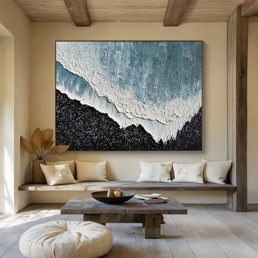 Hand Painting Blue & White Textured Wave Abstract Art HPS222