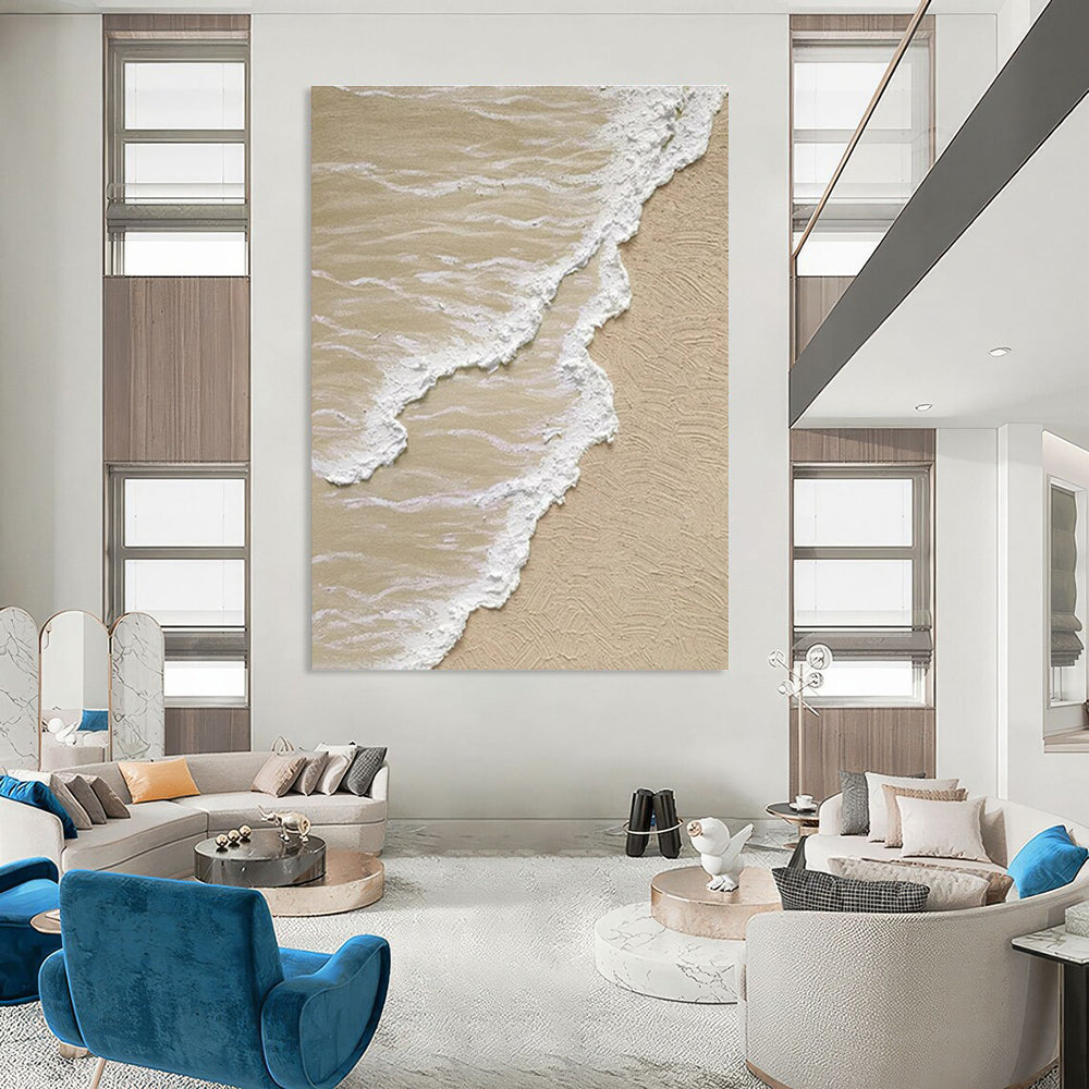 Large Size Beige, White, and Gray Textured Abstract Seaside Art DPS479