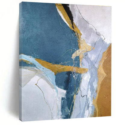 Cool Abstract Paintings Blue, Gold, and Gray Dynamic Abstract Art PT807