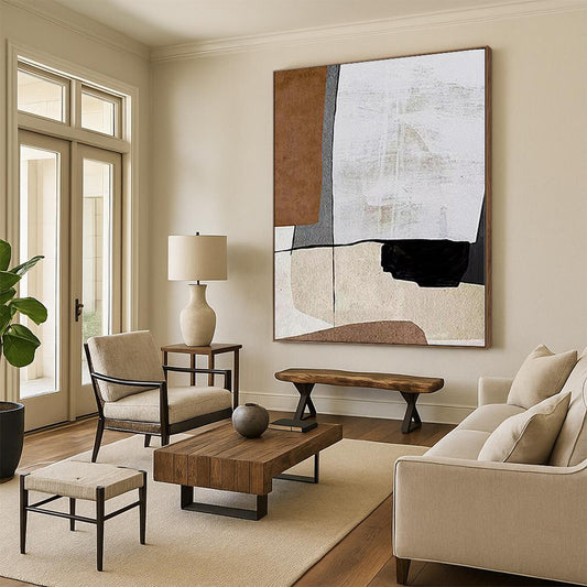 Acrylic Modern Art Paintings Brown, Beige & Black Geometric Abstract Painting On Canvas PT087