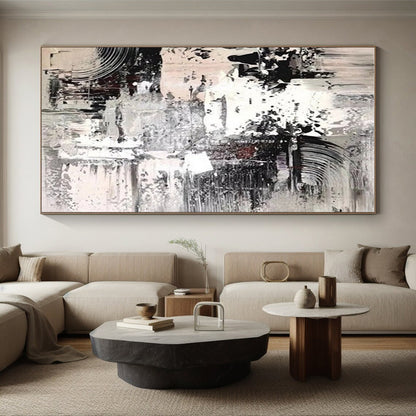 Hand Painted Art in Black, White, and Grey Abstract Textural Layers Painting On Canvas PT272