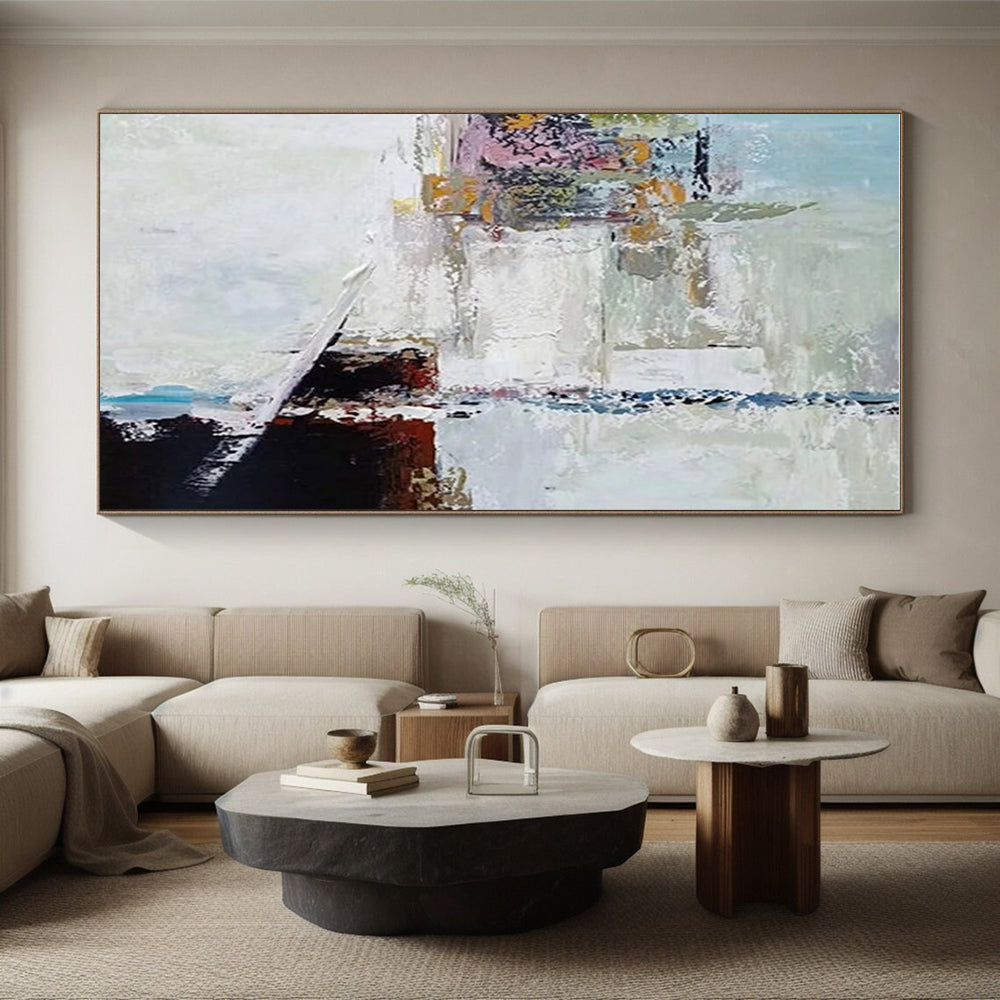 Handmade Art with White, Black, Brown, and Blue Textured Abstract Composition, Paintings For House PT214