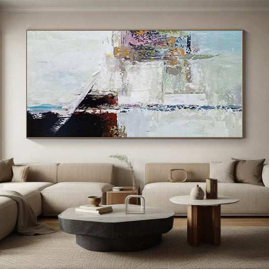 Handmade Art with White, Black, Brown, and Blue Textured Abstract Composition, Paintings For House PT214