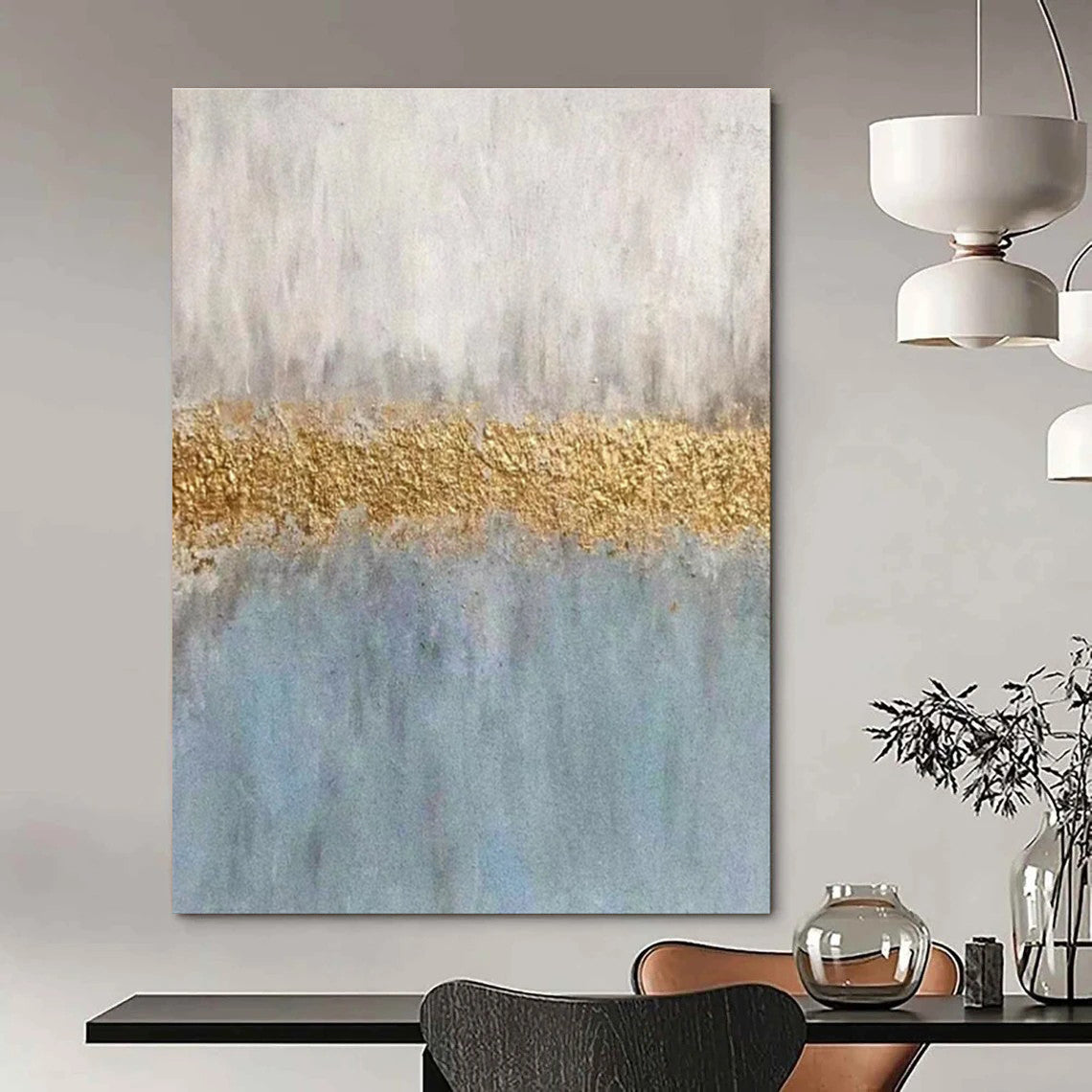 Oversized Gray, Gold & Blue Abstract Color Block, Cool Abstract Paintings DPS508
