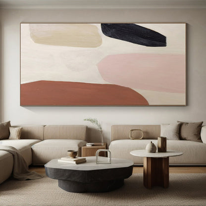 Handmade Art Pink, Beige, Brown and Black Abstract Shapes, Paintings For House PT548