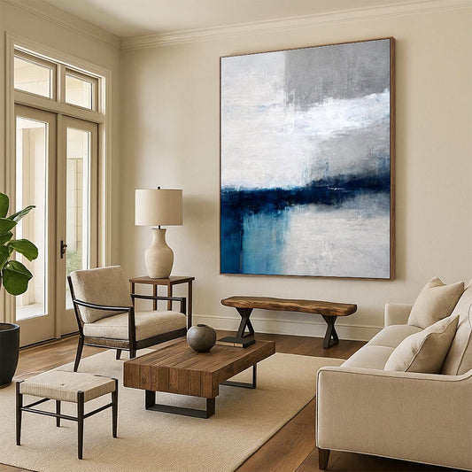 Modern Art Acrylic Blue, Gray, and White Abstract Art PT660