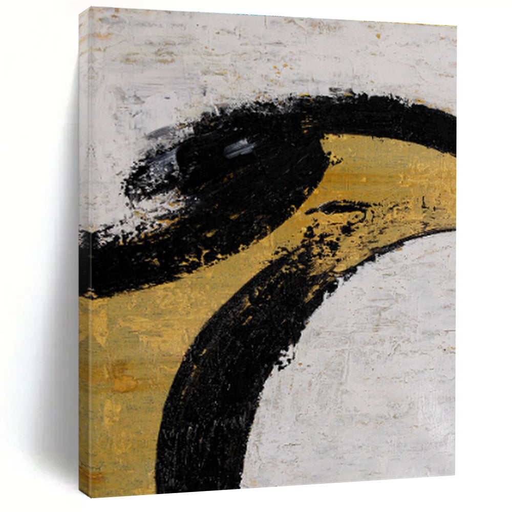 Unique Abstract Art with Black, Gold, and White, Handmade Art Piece PT285