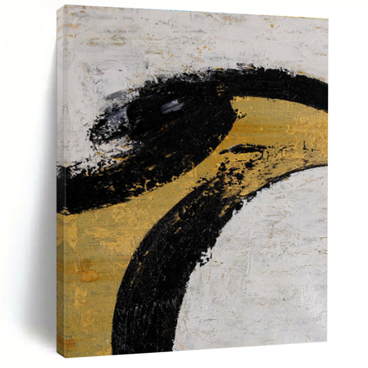 Unique Abstract Art with Black, Gold, and White, Handmade Art Piece PT285