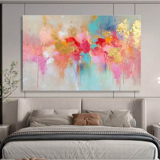 Gaint Canvas Art Colorful Abstract Floral with Gold Foil Modern Art Acrylic HPS302
