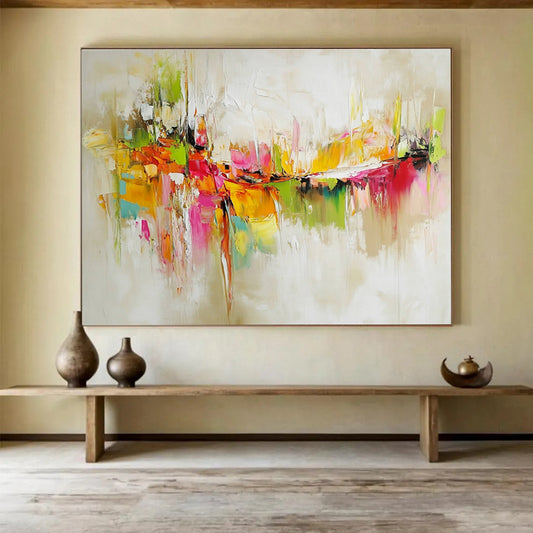 Paintings For House Multicolor (Pink, Orange, Green, Yellow) Abstract Painting HPS298