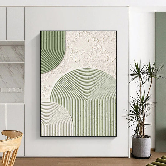Handmade Art Green & White Geometric Textured Abstract Painting On Canvas PT074