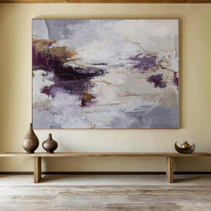 Hand Painted Art Purple, Gray & Gold Textured Abstract Painting On Canvas HPS115