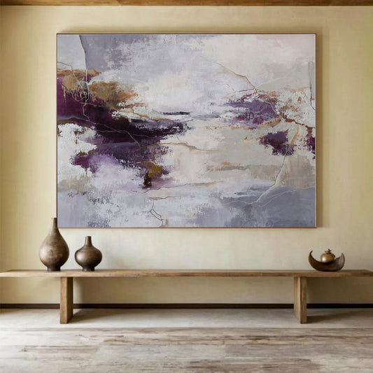 Hand Painted Art Purple, Gray & Gold Textured Abstract Painting On Canvas HPS115