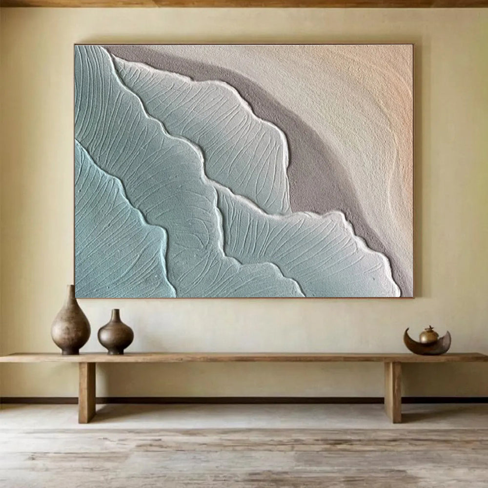 Gaint Canvas Art Teal and Beige Textured Abstract Landscape Art HPS342