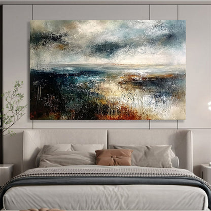 Large Contemporary Wall Art Multicolor (Blue, Gray, Brown, White) Textured Landscape Abstract Painting HPS279