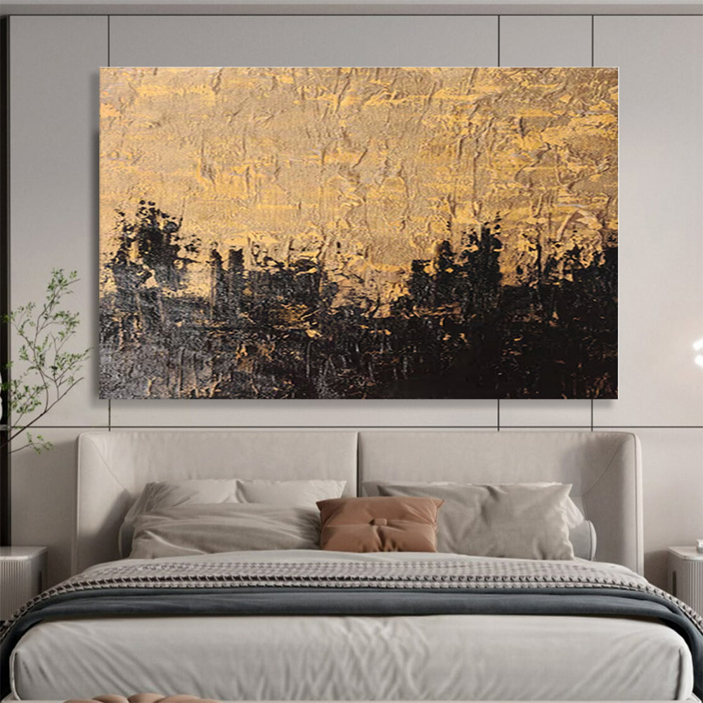 Handmade Art Gold & Black Textured Cityscape Abstract On Canvas HPS017