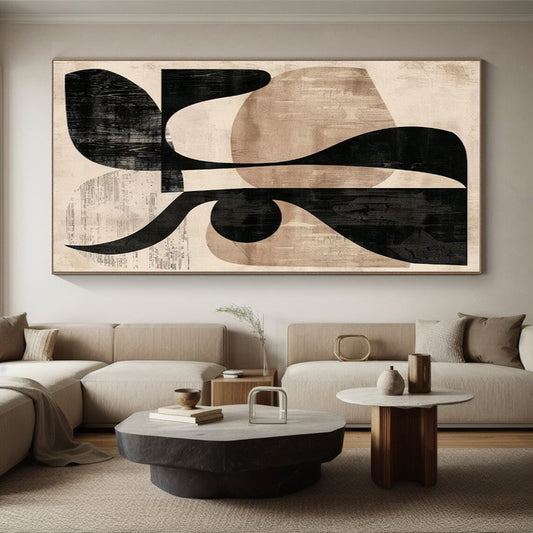 Unique Abstract Art Black Beige Geometric Shapes Modern Artwork PT433
