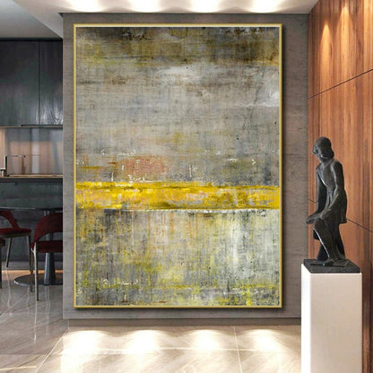Large Size Gray Yellow Textured Abstract Minimalist Art PT344