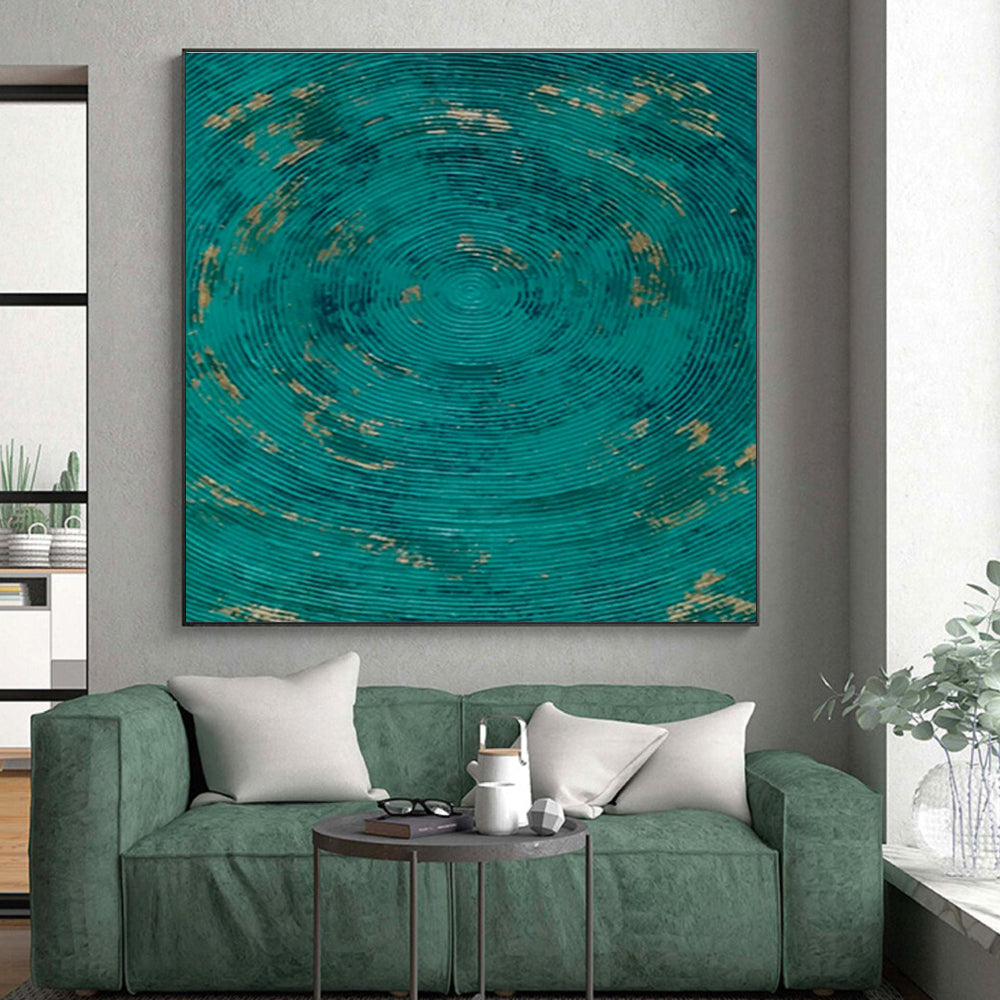 Large Size Teal Circular Patterns Abstract Acrylic Art PT615