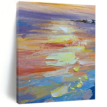 Large Painting In Living Room with Vibrant Sunset Hues (Orange, Yellow, Blue) PT017