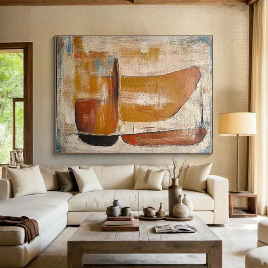 Minimalist Canvas Art Earth Tones (Brown, Beige, Blue) Geometric Abstract Painting HPS239