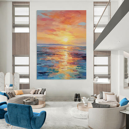 Large Contemporary Wall Art Multicolor Abstract Seaside Sunset Art DPS481